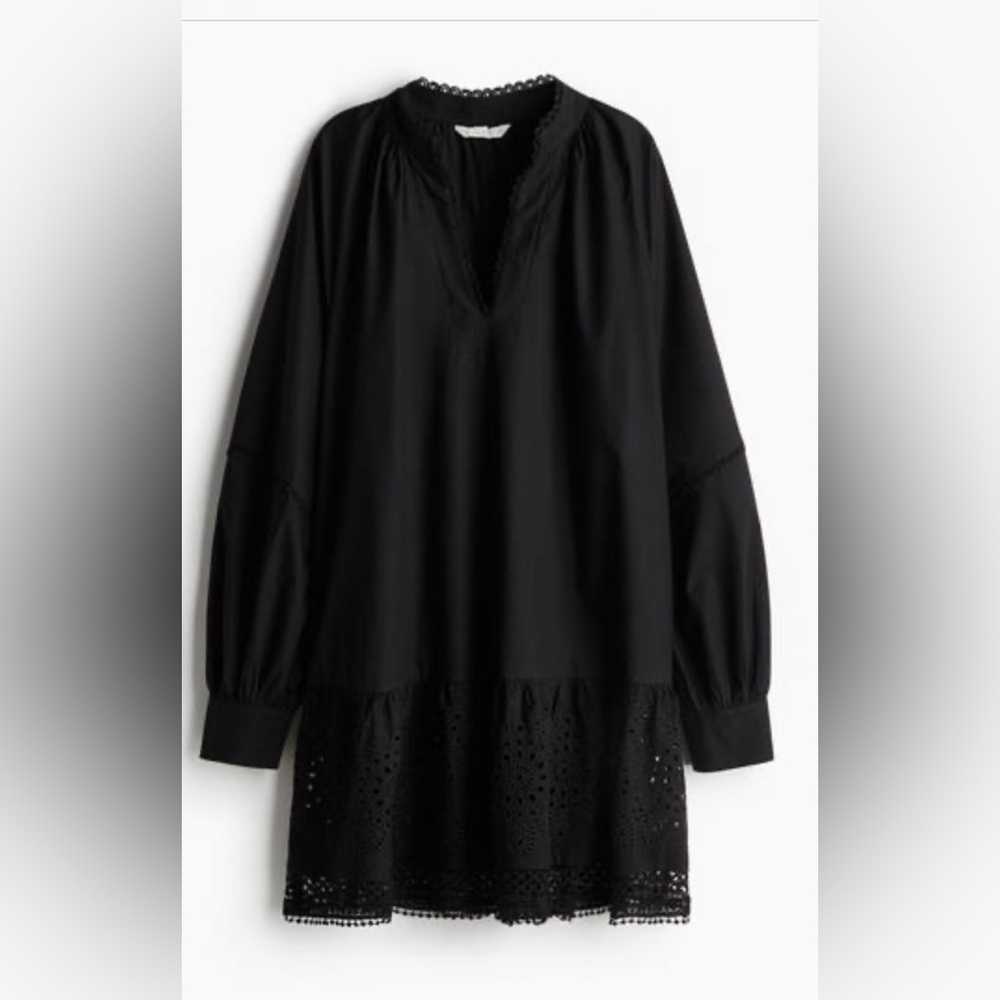 H&M Black Mini Dress with Eyelet Hem